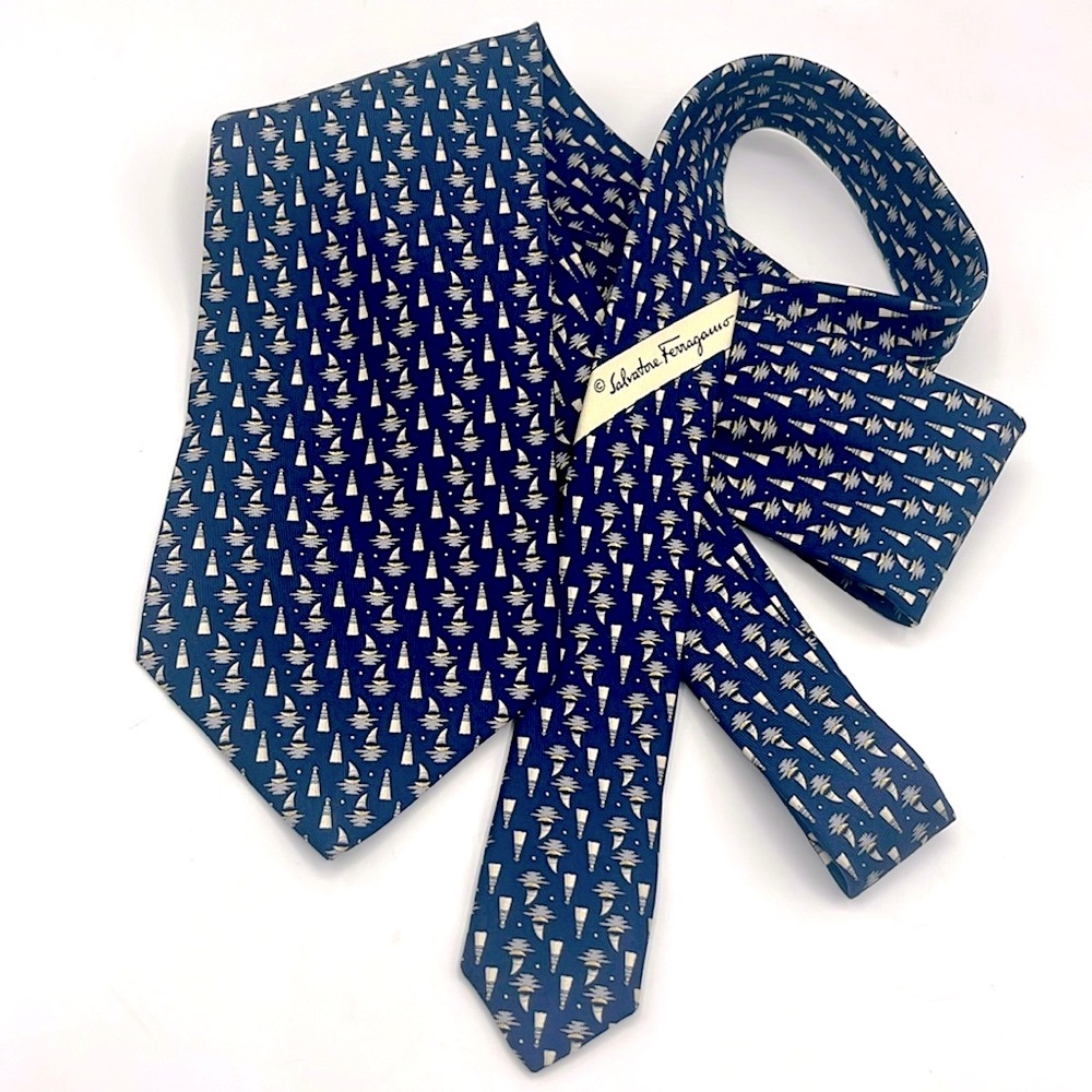 Salvatore Ferragamo Blue Nautical Tie